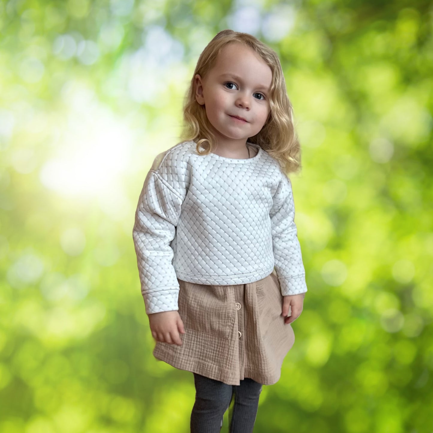 Quilted Boxy Sweater, in Ivory with Gold Accents | MTO