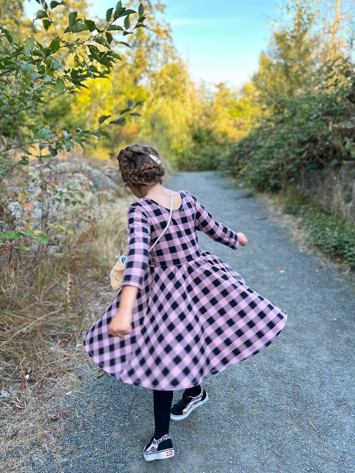 Isla dress, in Rose Buffalo Check Bamboo (Made to Order)