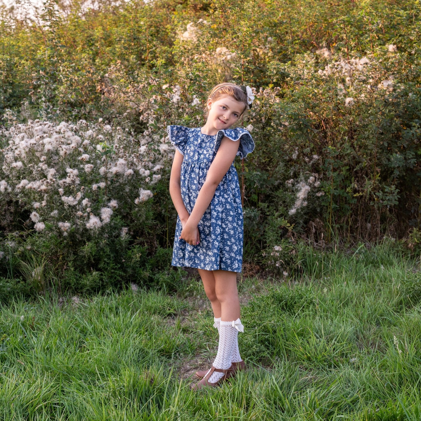 Joy, in denim floral soft cotton | MTO