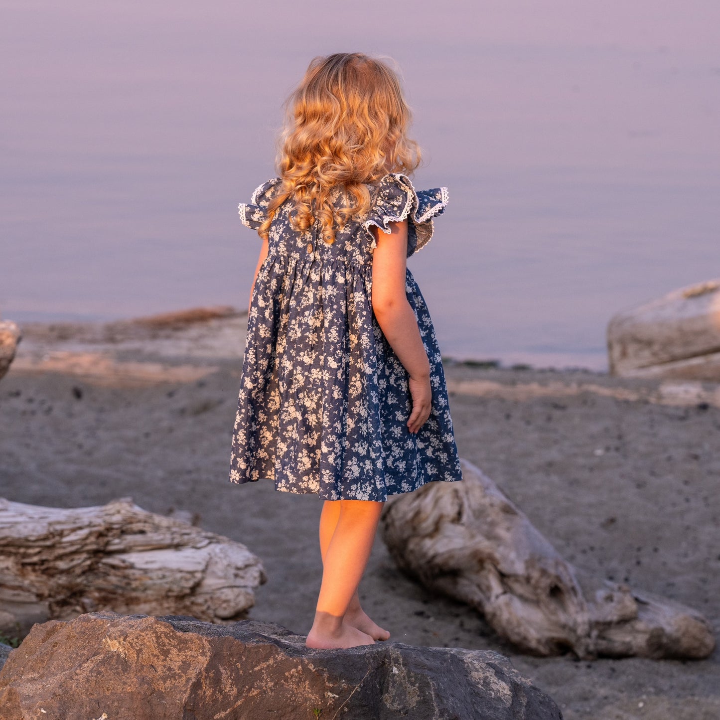 Joy, in denim floral soft cotton | MTO