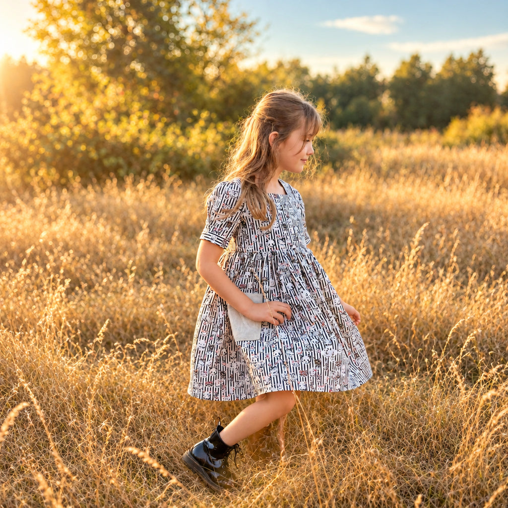 Leona Pocket dress in vintage panda cotton | MTO