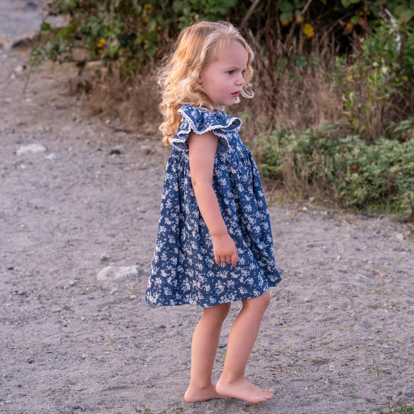 Joy, in denim floral soft cotton | MTO