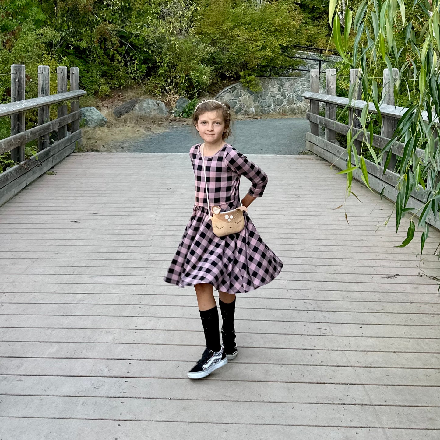Isla dress, in Rose Buffalo Check Bamboo (Made to Order)