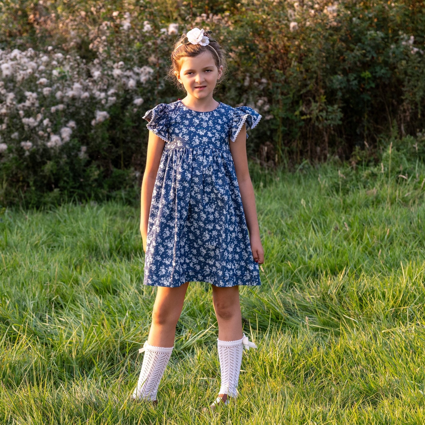 Joy, in denim floral soft cotton | MTO