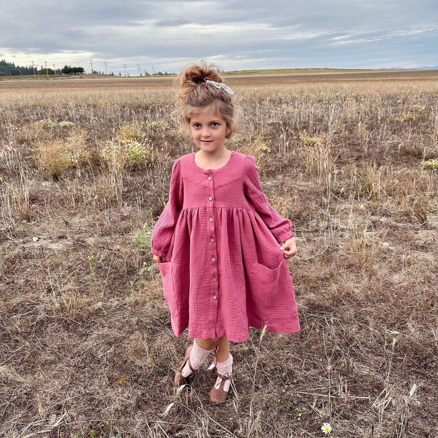 Paget Dress in Mulberry Double Cotton Gauze (made to order)