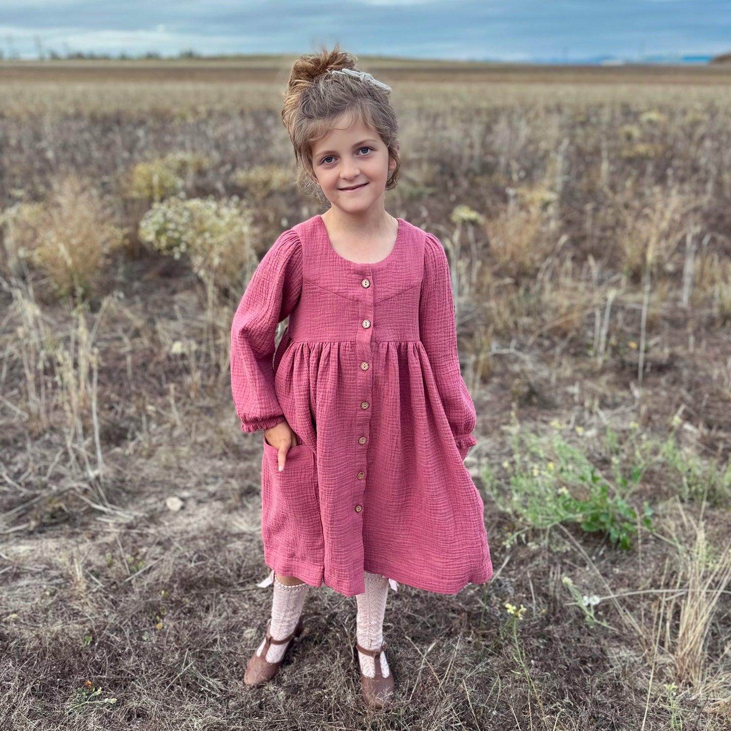 Paget Dress in Mulberry Double Cotton Gauze (made to order)