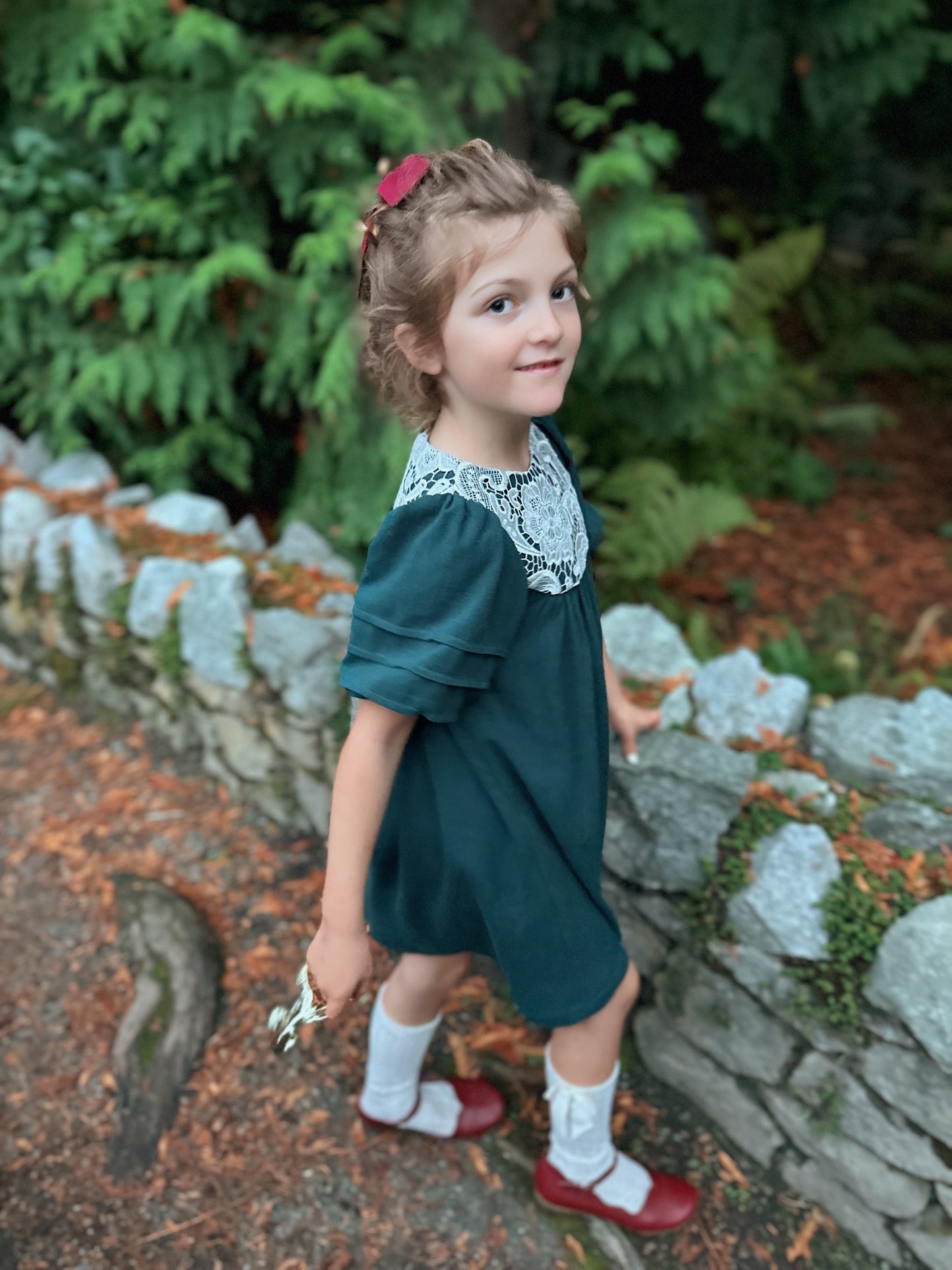 Perle Dress, in Vintage Green Linen Viscose (Made to Order)
