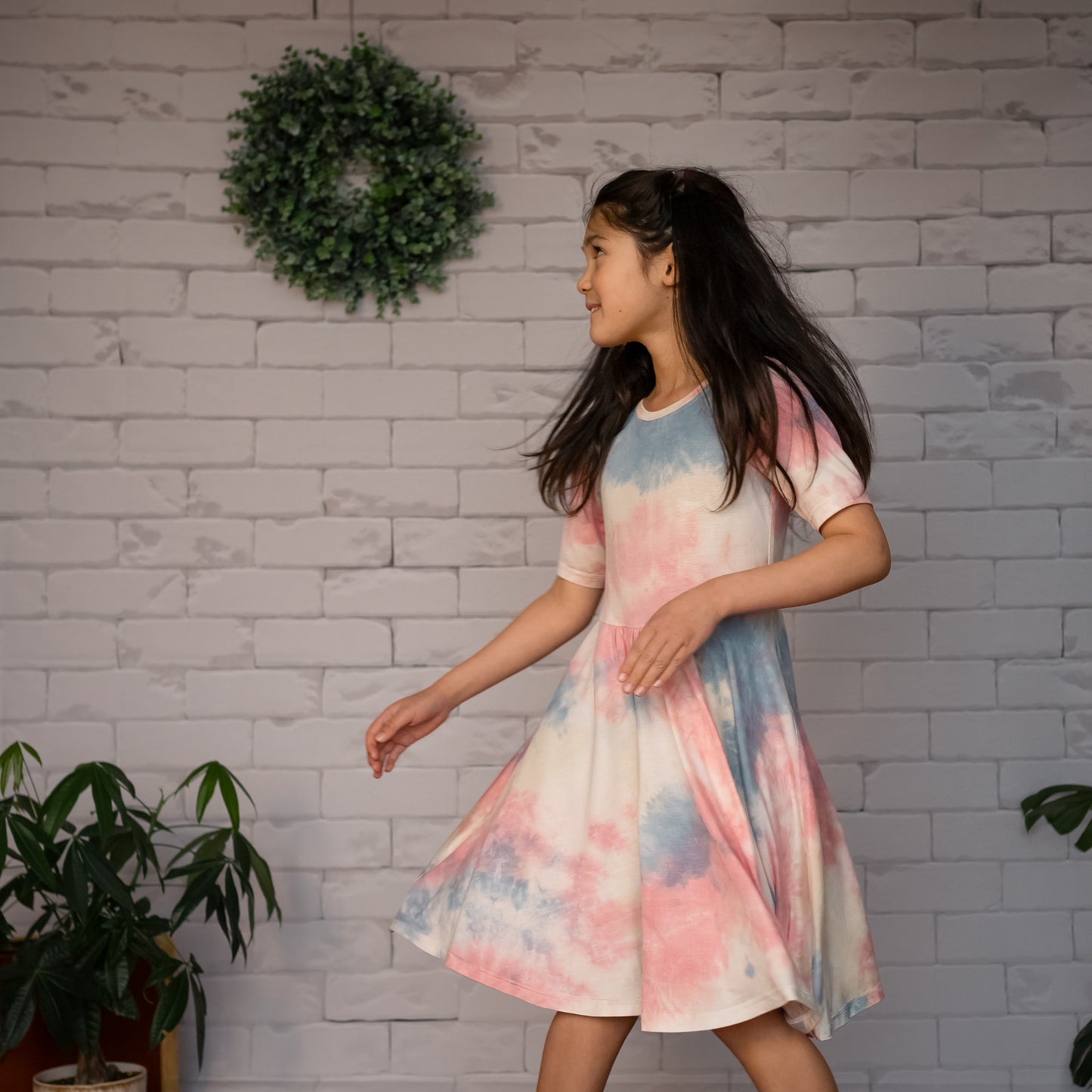 Isla Dress, Pink Blue & Opal Tie-Dye Bamboo (Made to Order)
