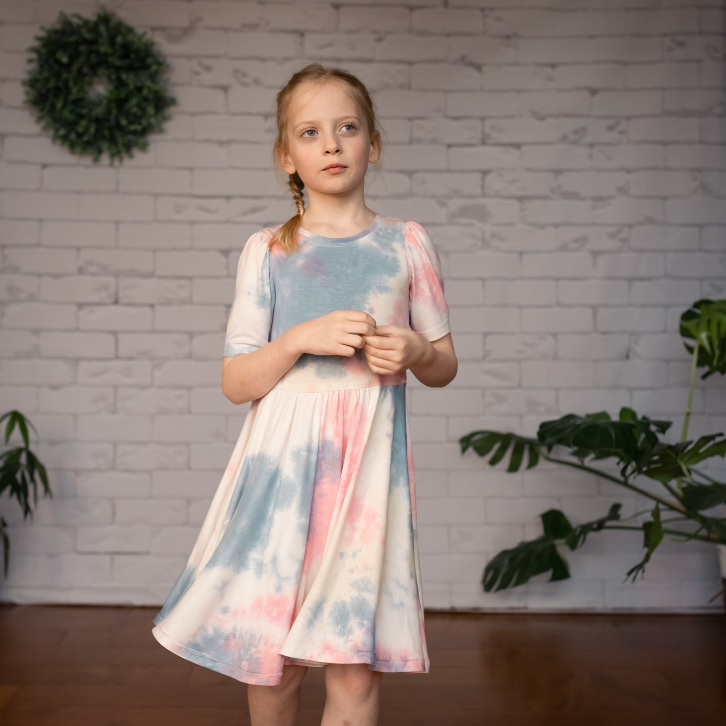 Isla Dress, Pink Blue & Opal Tie-Dye Bamboo (Made to Order)