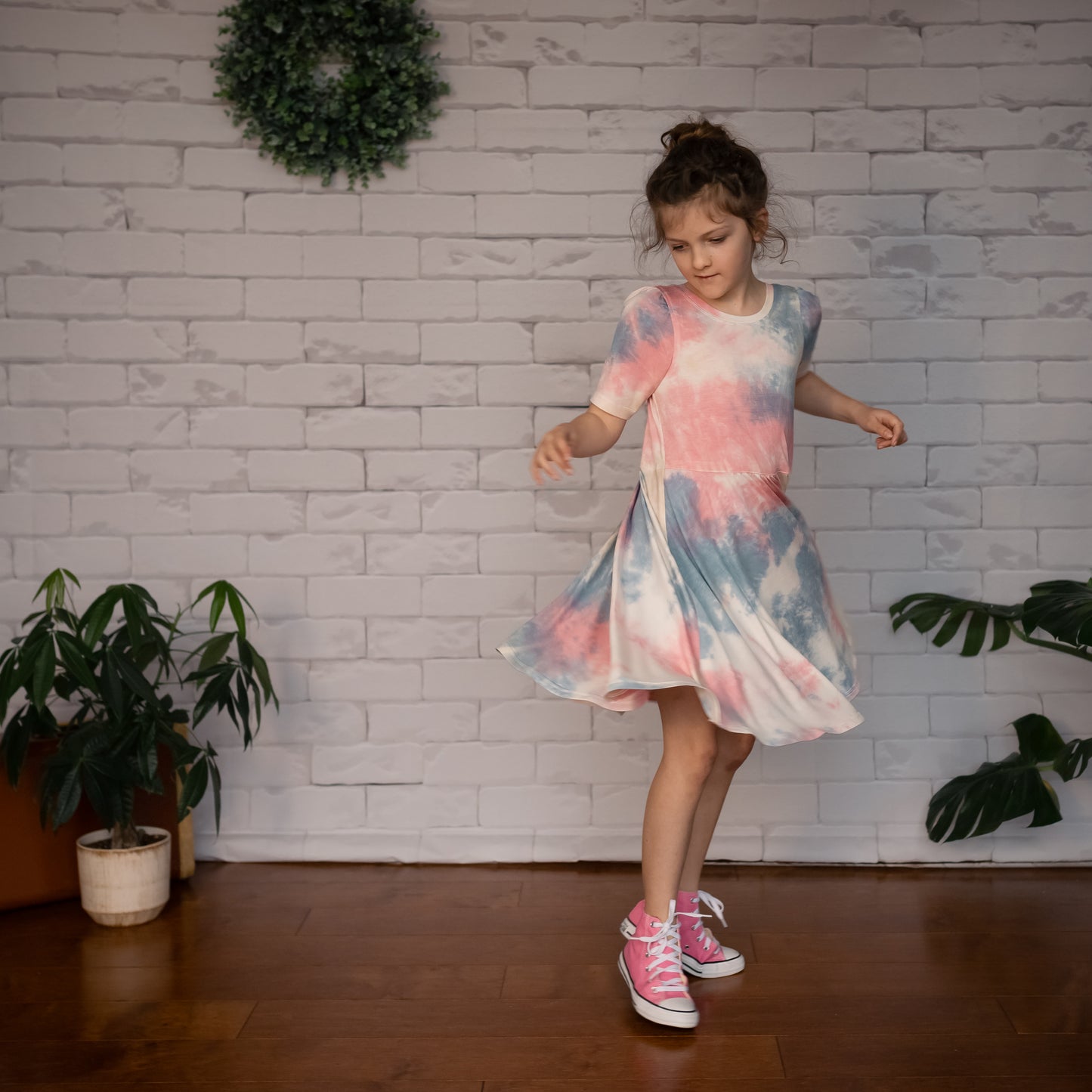 Isla Dress, Pink Blue & Opal Tie-Dye Bamboo (Made to Order)