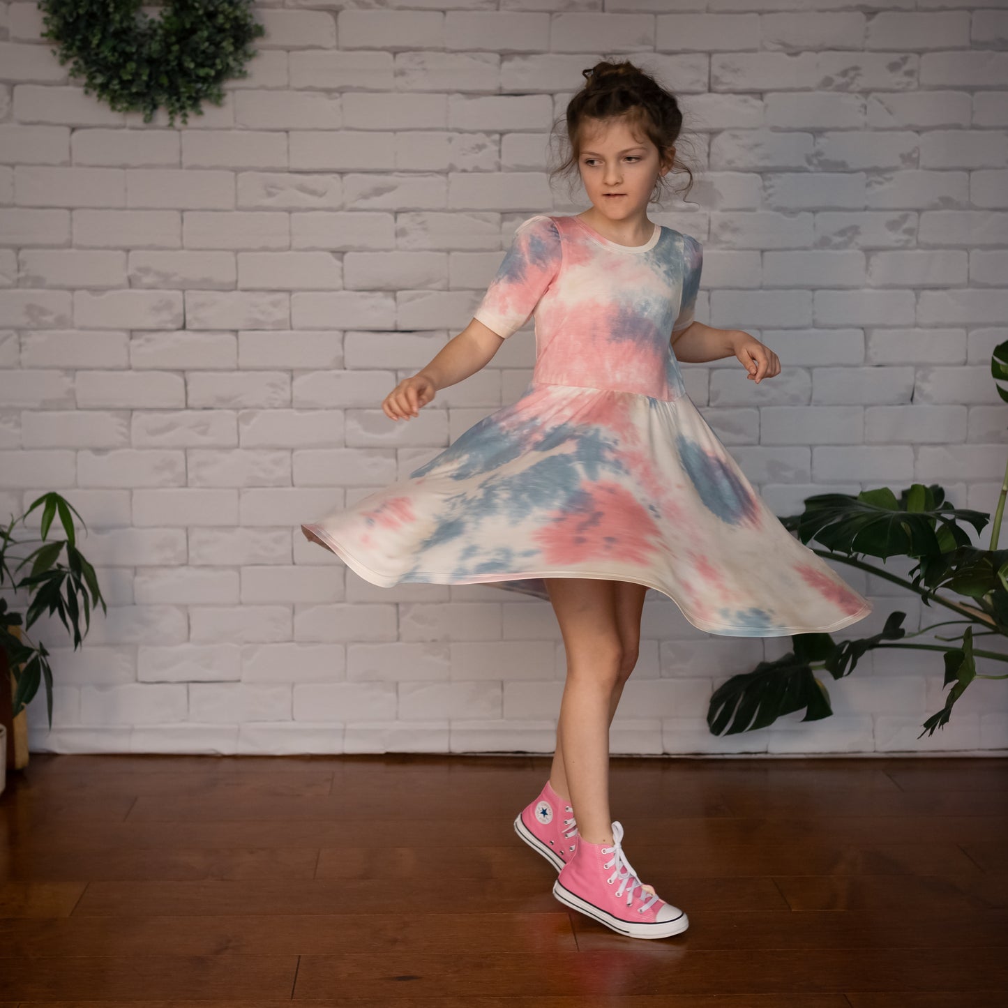 Isla Dress, Pink Blue & Opal Tie-Dye Bamboo (Made to Order)