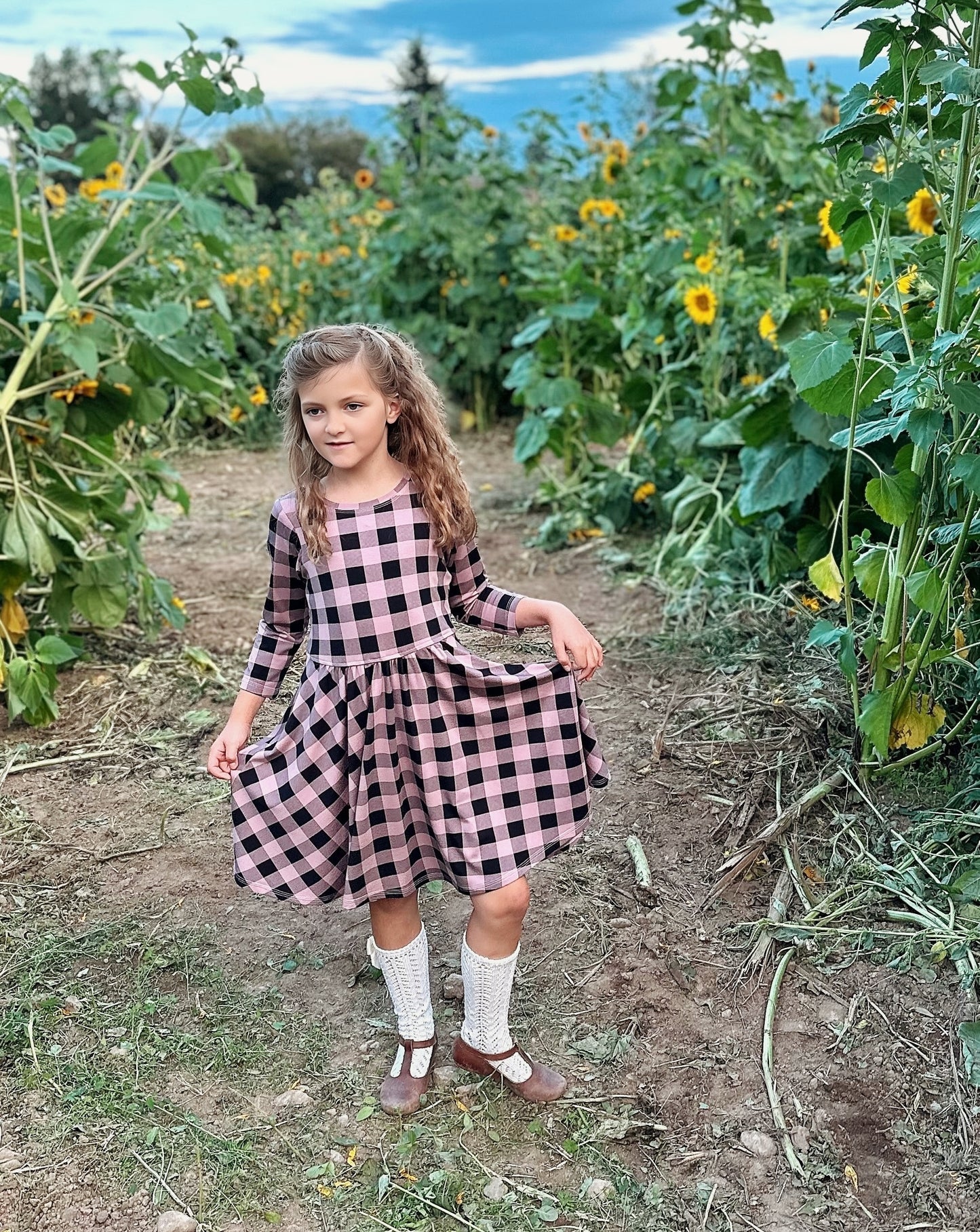 Isla dress, in Rose Buffalo Check Bamboo (Made to Order)