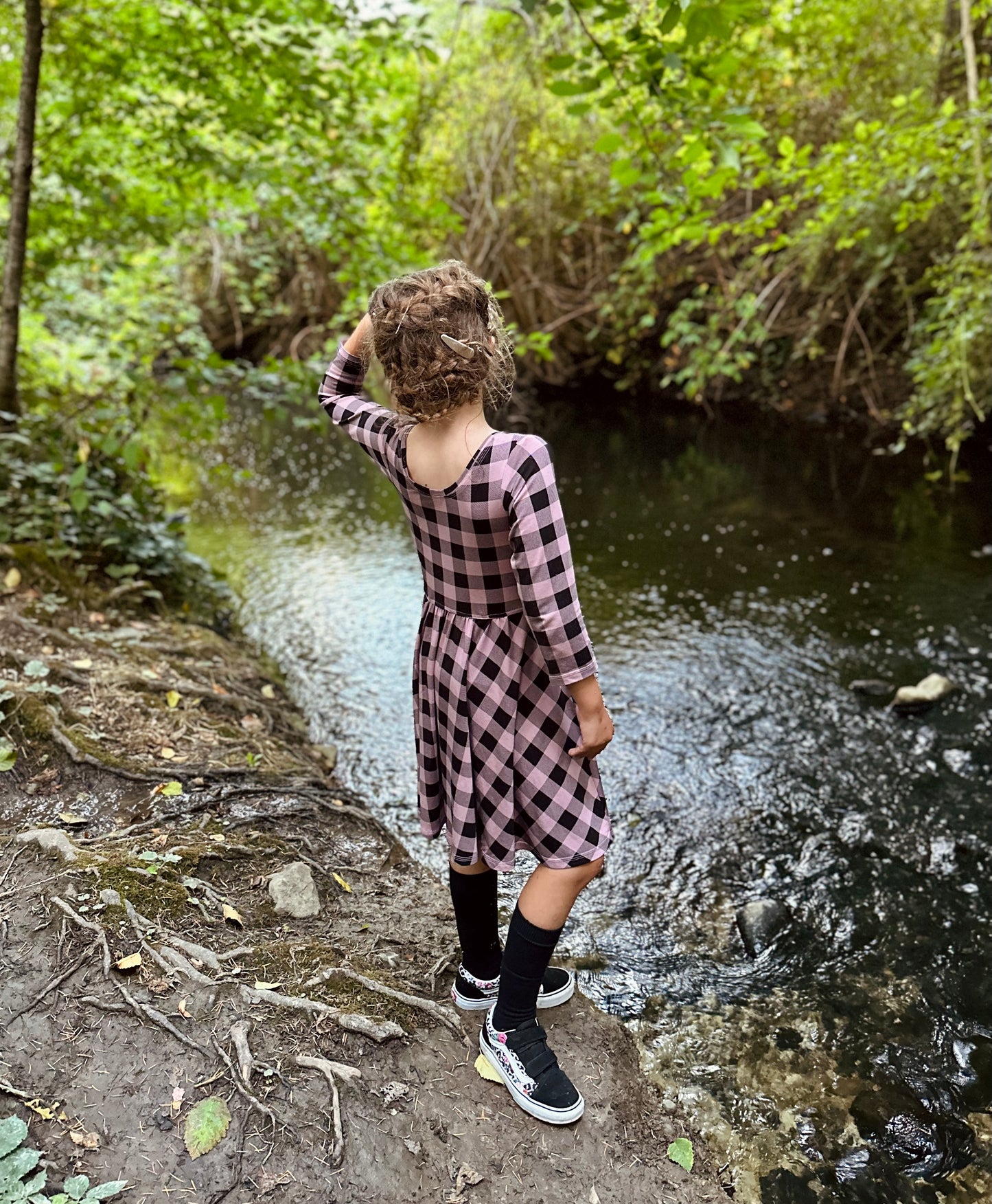 Isla dress, in Rose Buffalo Check Bamboo (Made to Order)