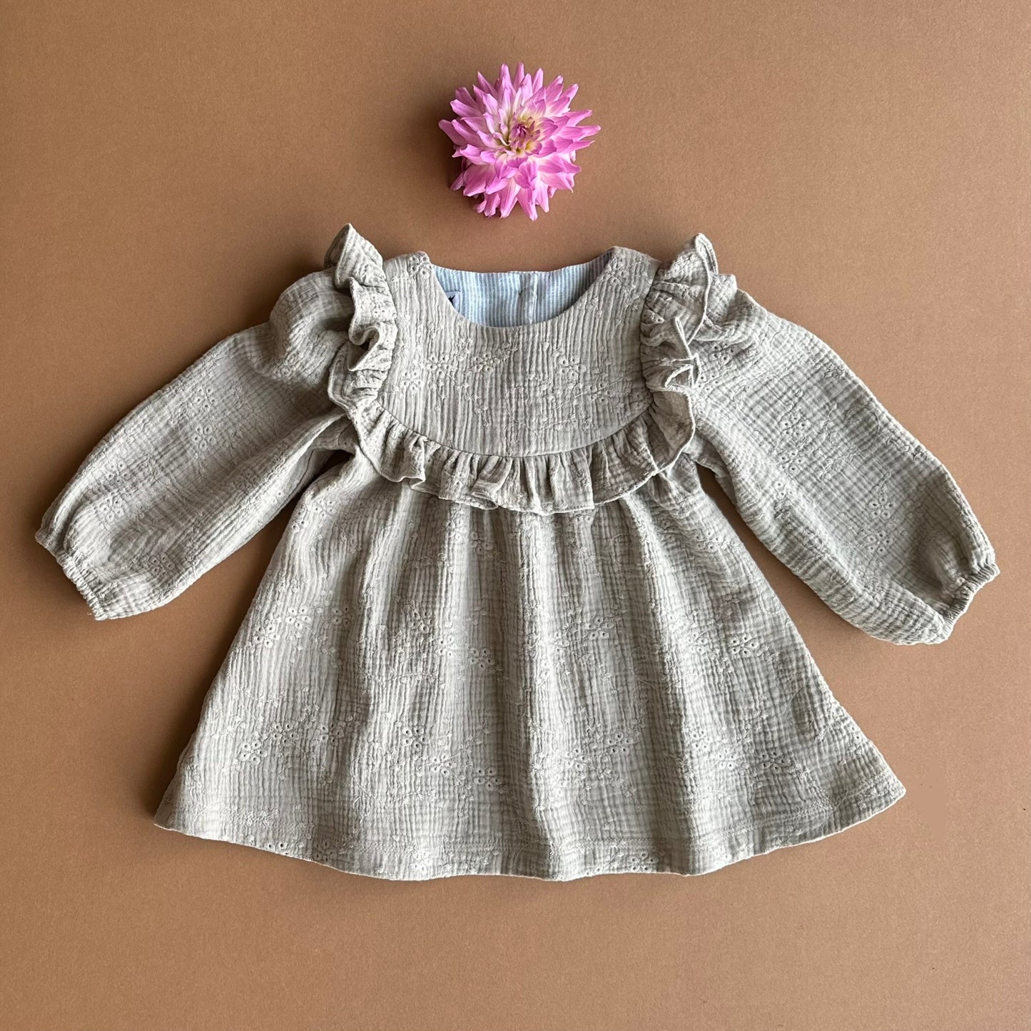 Jolie Dress, in Moon Dust Beige Embroidered (Made to Order)