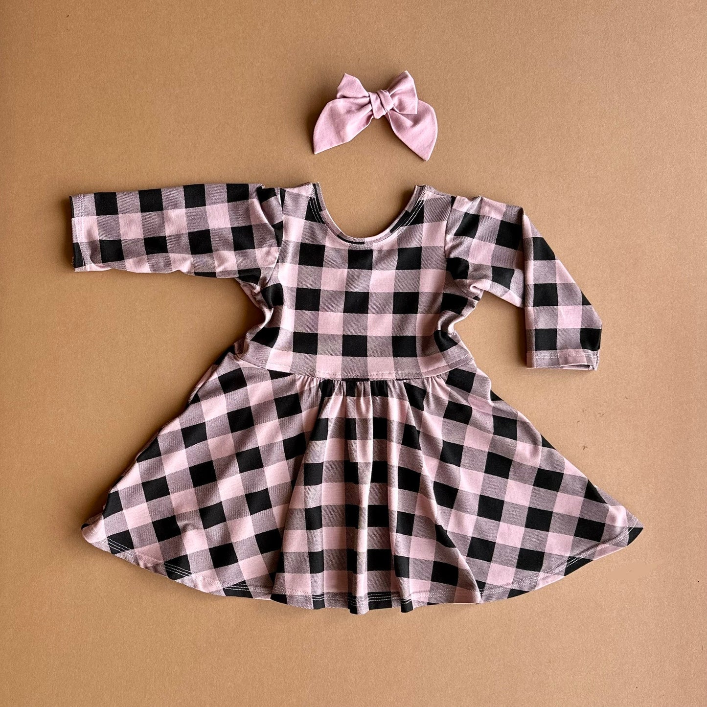 Isla dress, in Rose Buffalo Check Bamboo (Made to Order)
