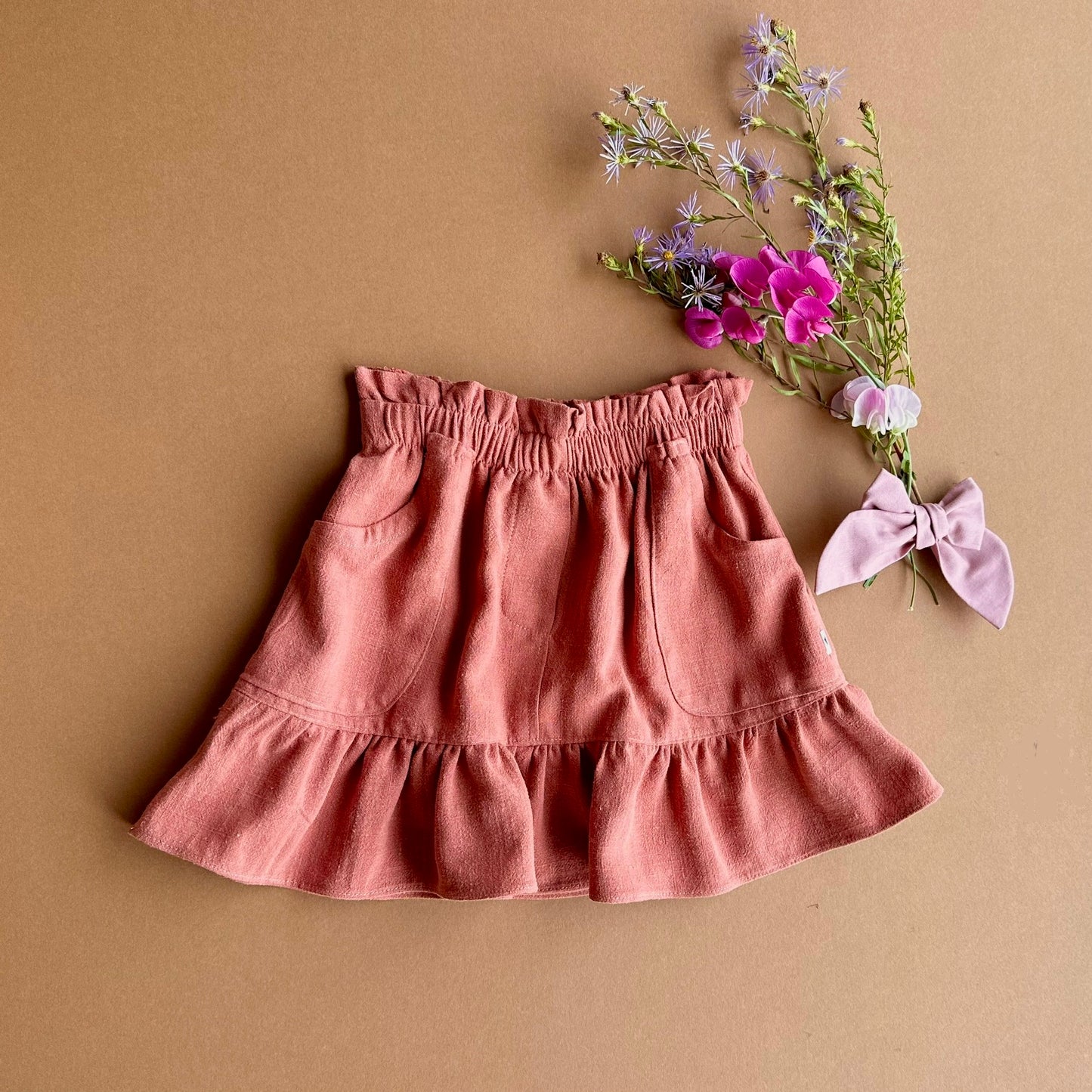 Jojo ruffle skirt in Terra Cotta Soft Linen (made to order)