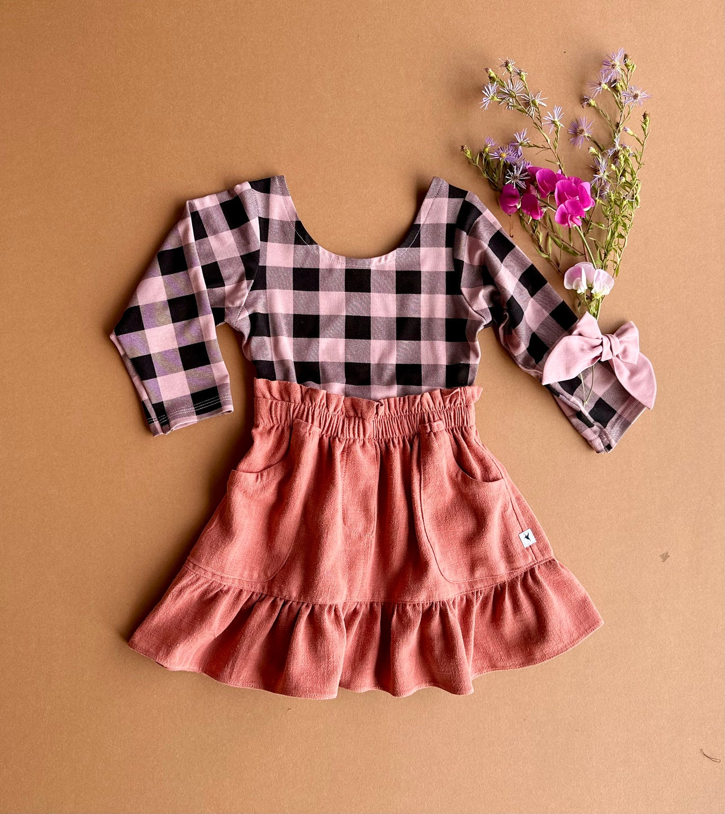 Jojo ruffle skirt in Terra Cotta Soft Linen (made to order)