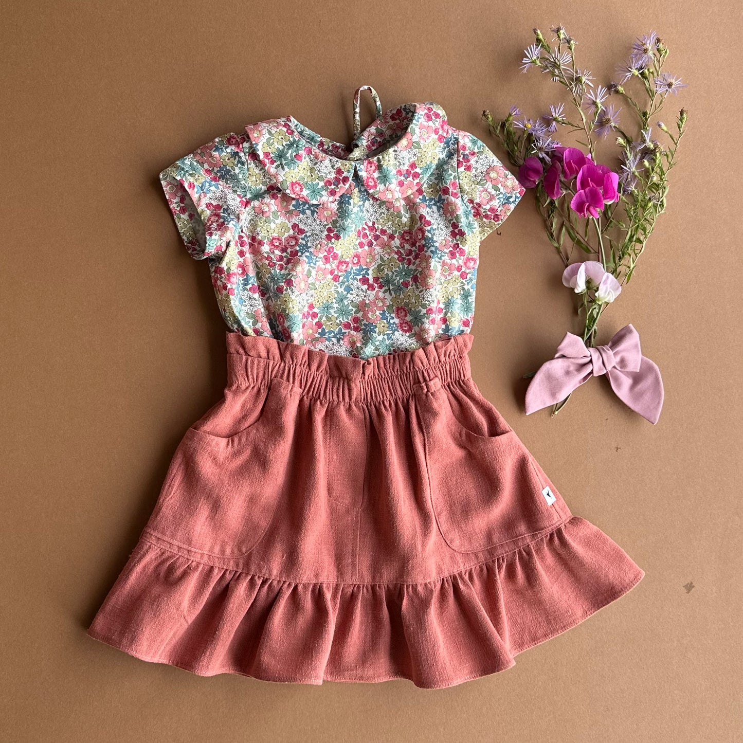 Jojo ruffle skirt in Terra Cotta Soft Linen (made to order)