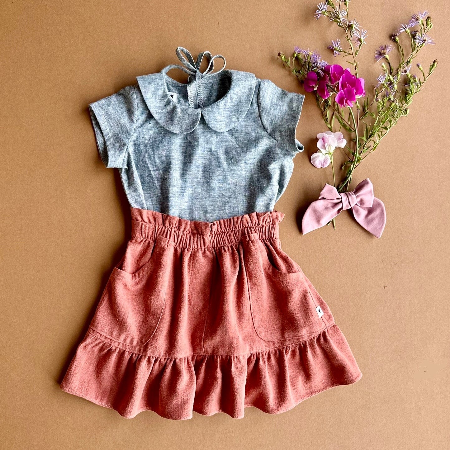 Jojo ruffle skirt in Terra Cotta Soft Linen (made to order)
