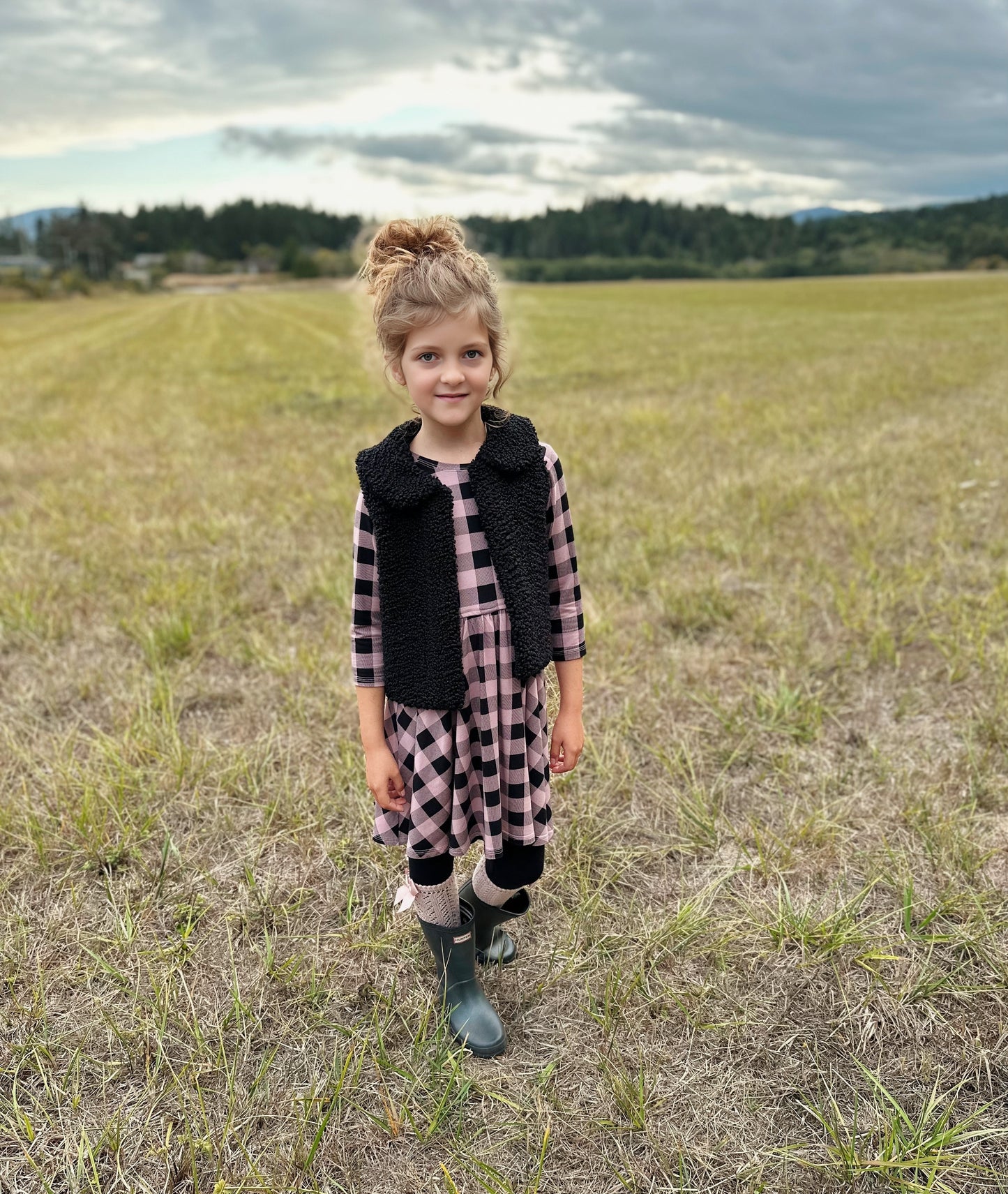 Isla dress, in Rose Buffalo Check Bamboo (Made to Order)