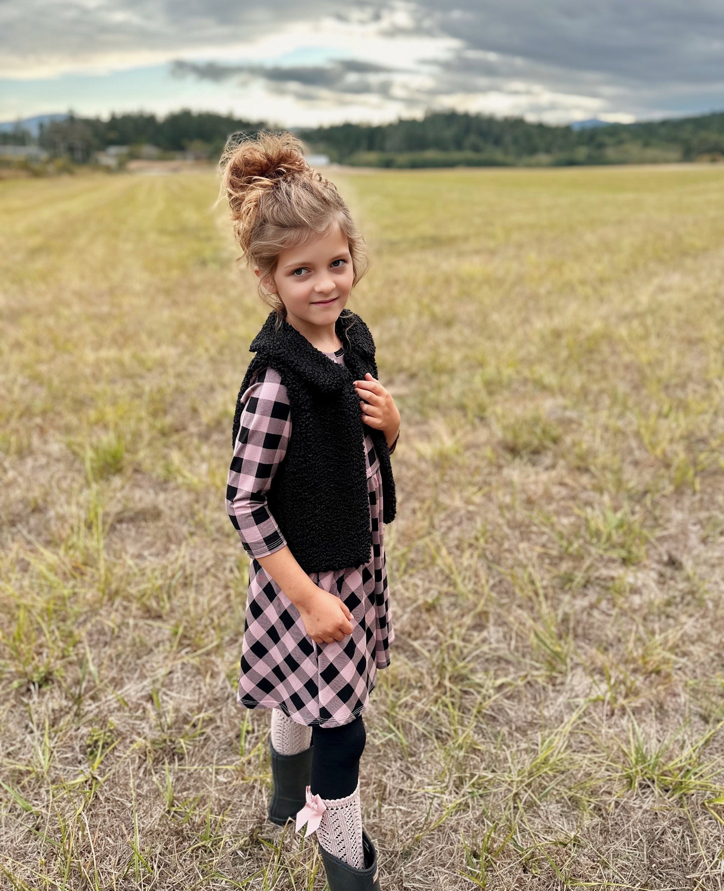 Isla dress, in Rose Buffalo Check Bamboo (Made to Order)