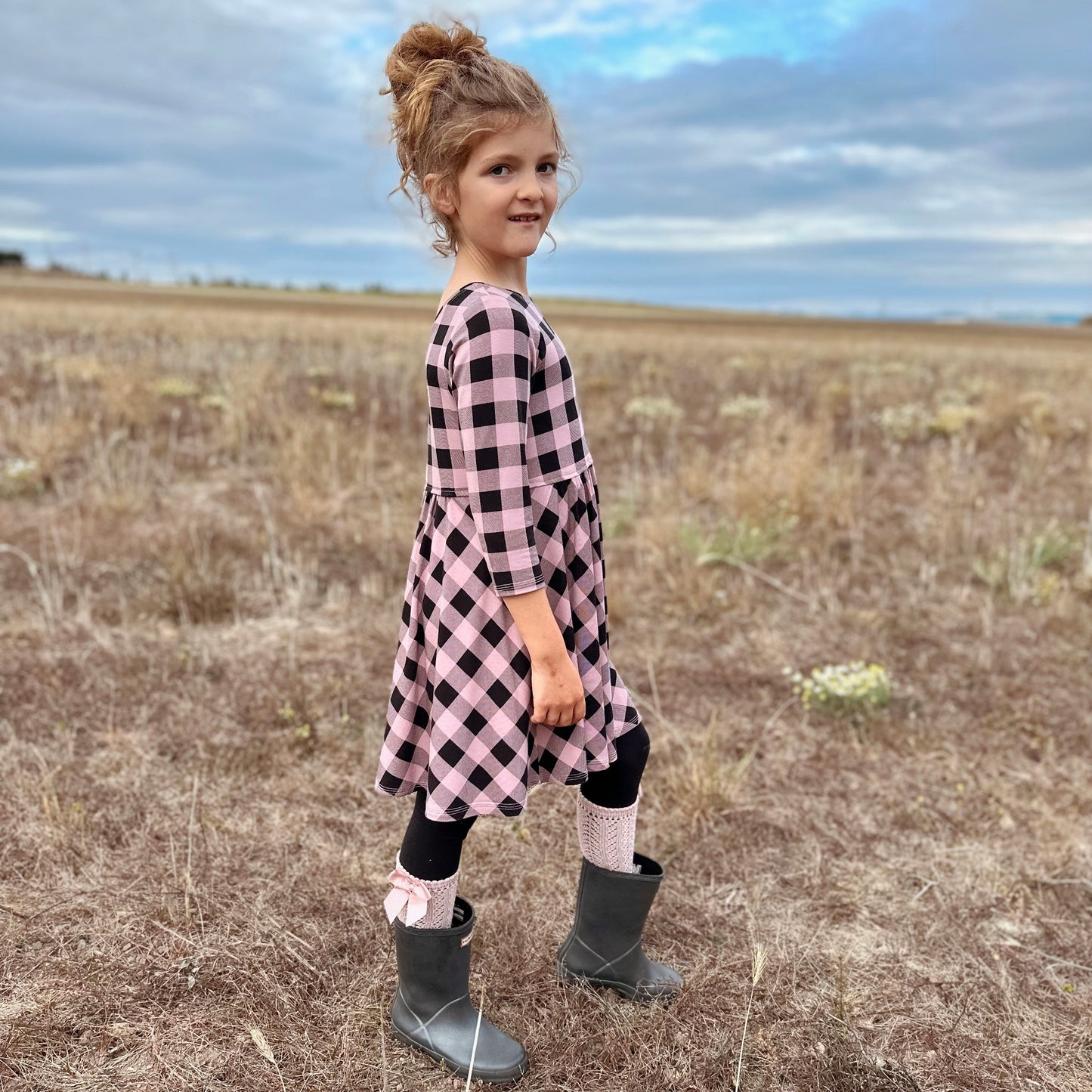 Isla dress, in Rose Buffalo Check Bamboo (Made to Order)