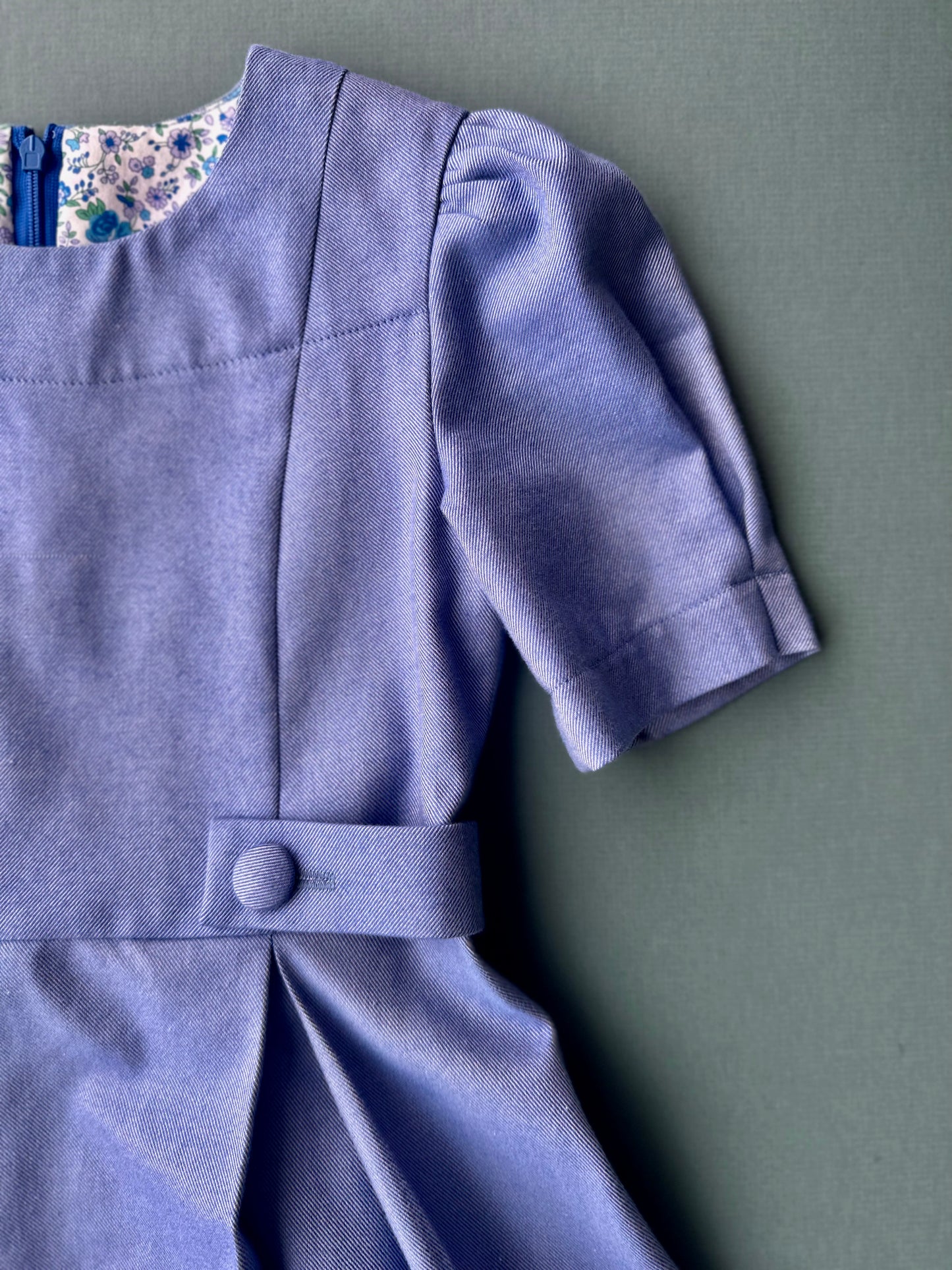 Emma Dress, in Cornflower Blue Twill (Made to Order)