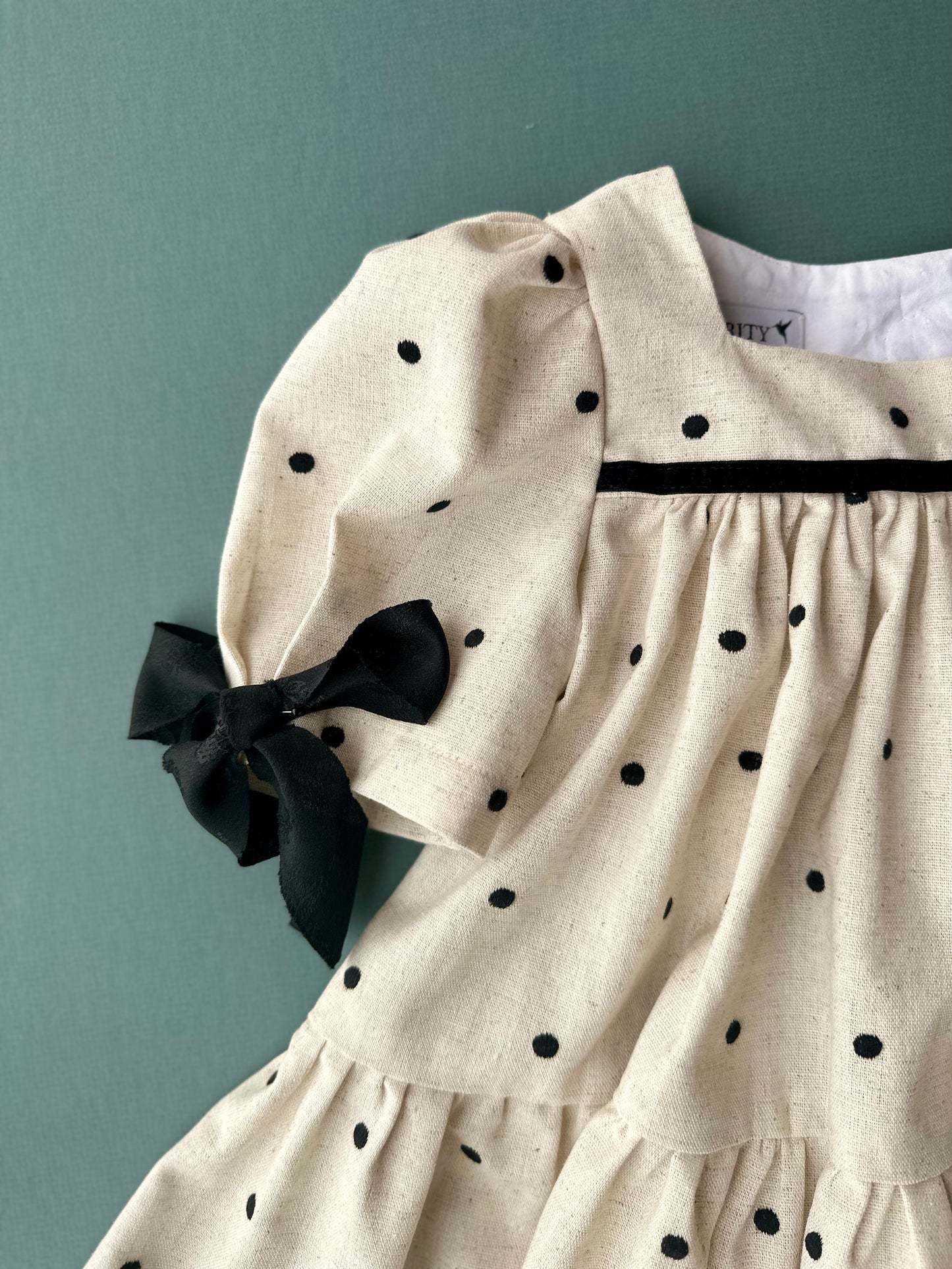 Lucy Dress, in Natural Linen Embroided Dot (Made to Order)