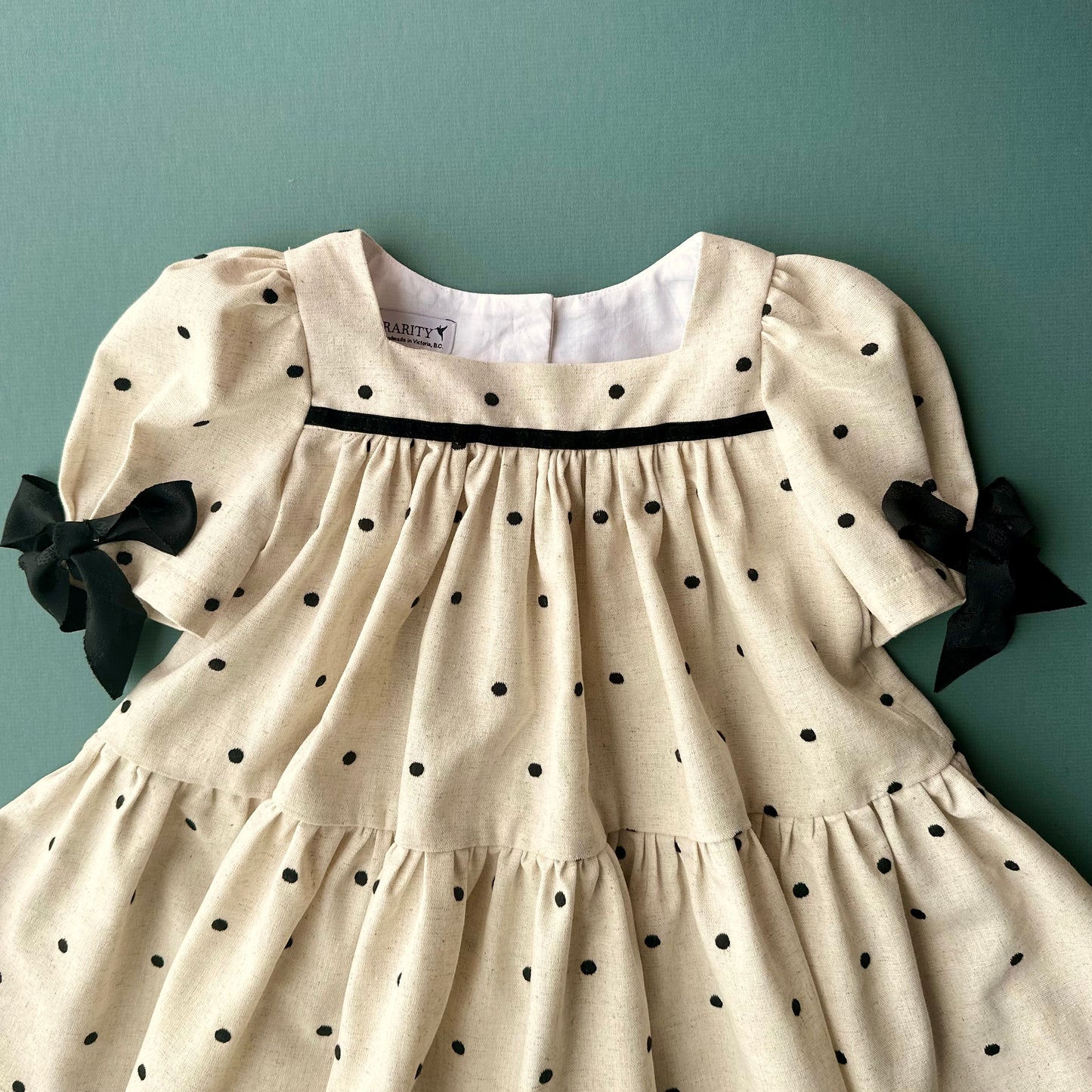 Lucy Dress, in Natural Linen Embroided Dot (Made to Order)