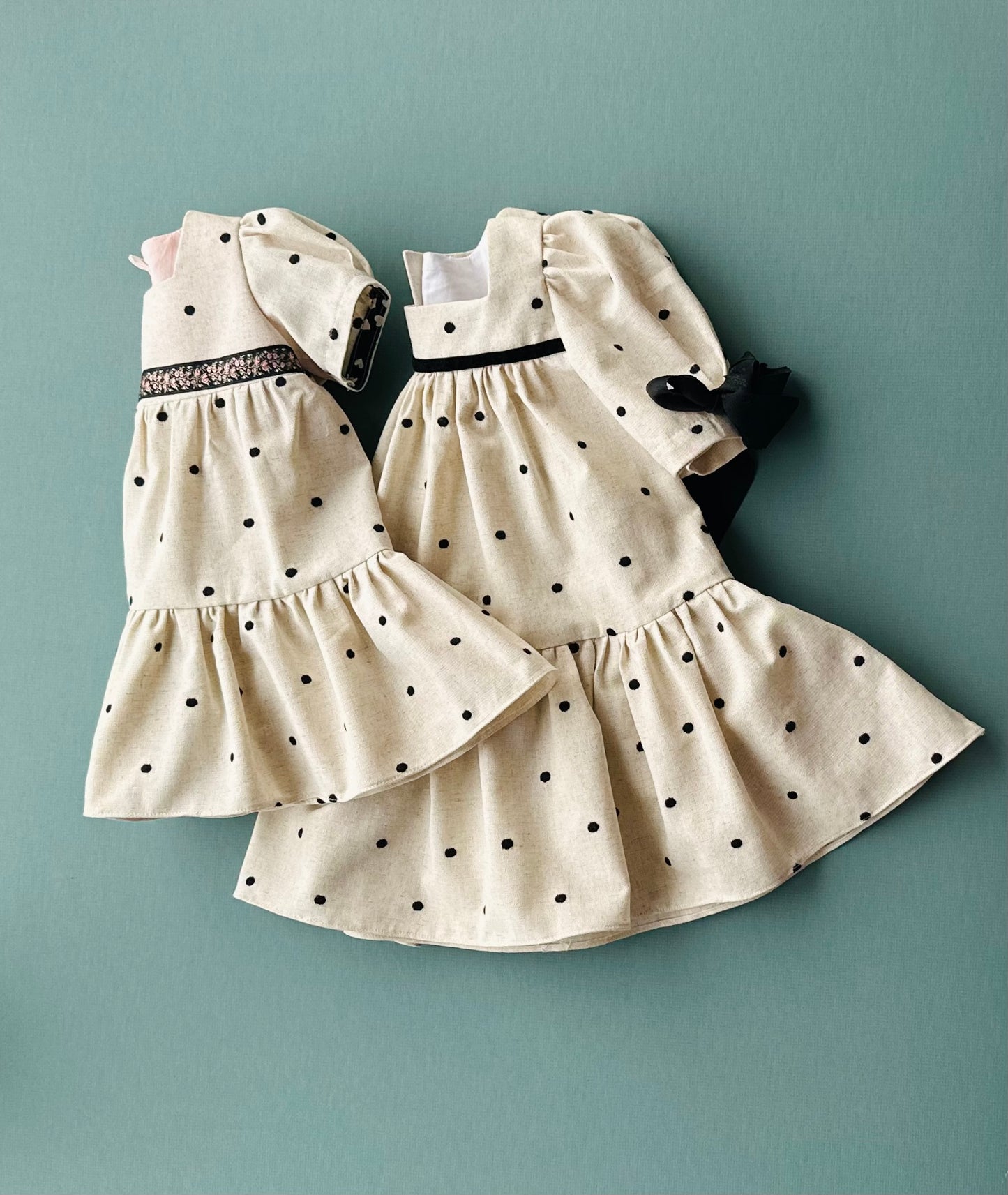 Lucy Dress, in Natural Linen Embroided Dot (Made to Order)