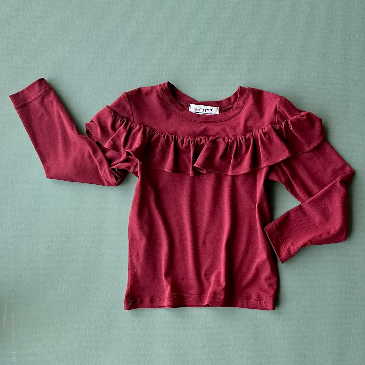 Ruffle Premium T-shirt, in Burgundy Jersey Bamboo (Made to Order)