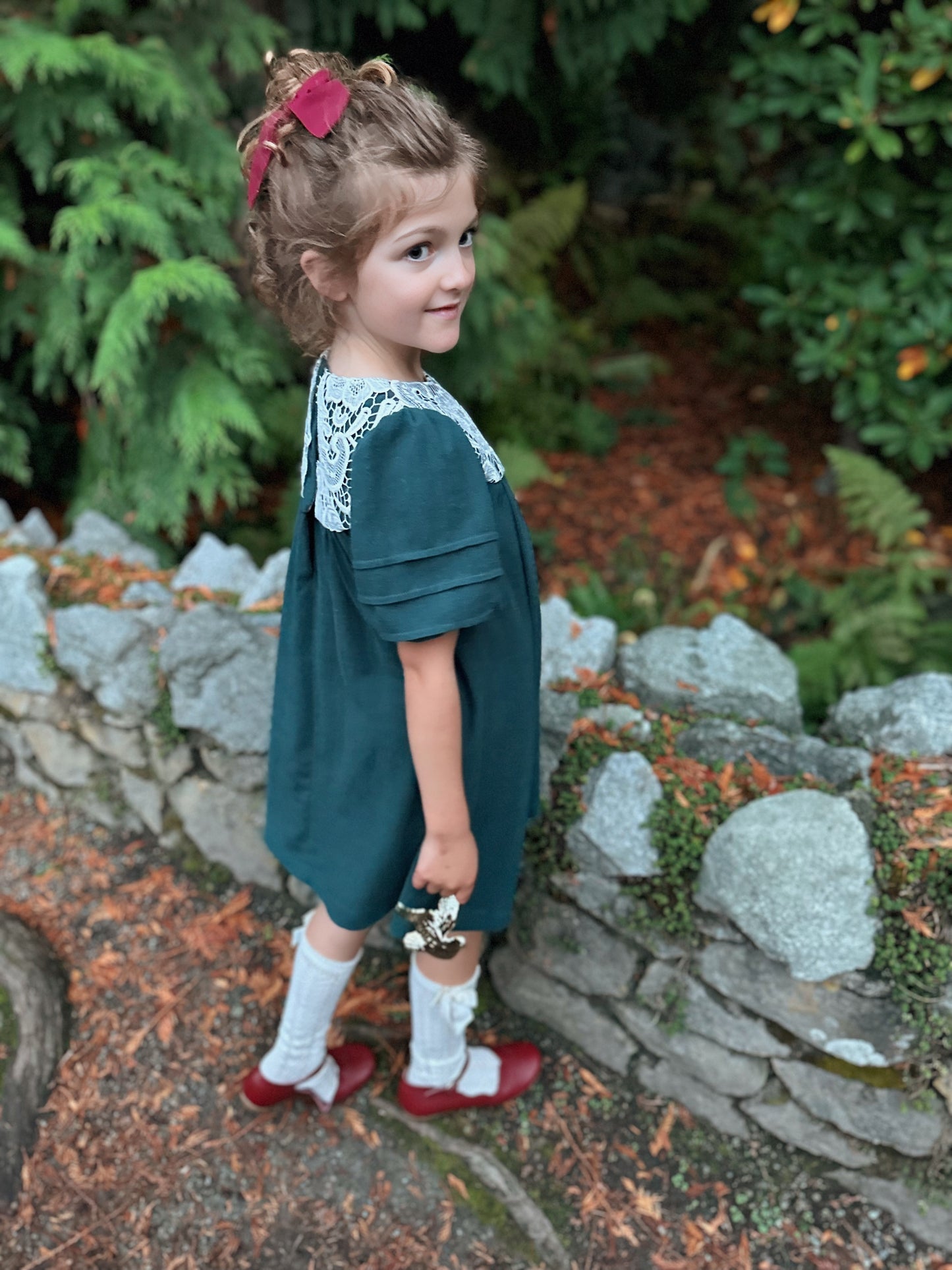 Perle Dress, in Vintage Green Linen Viscose (Made to Order)