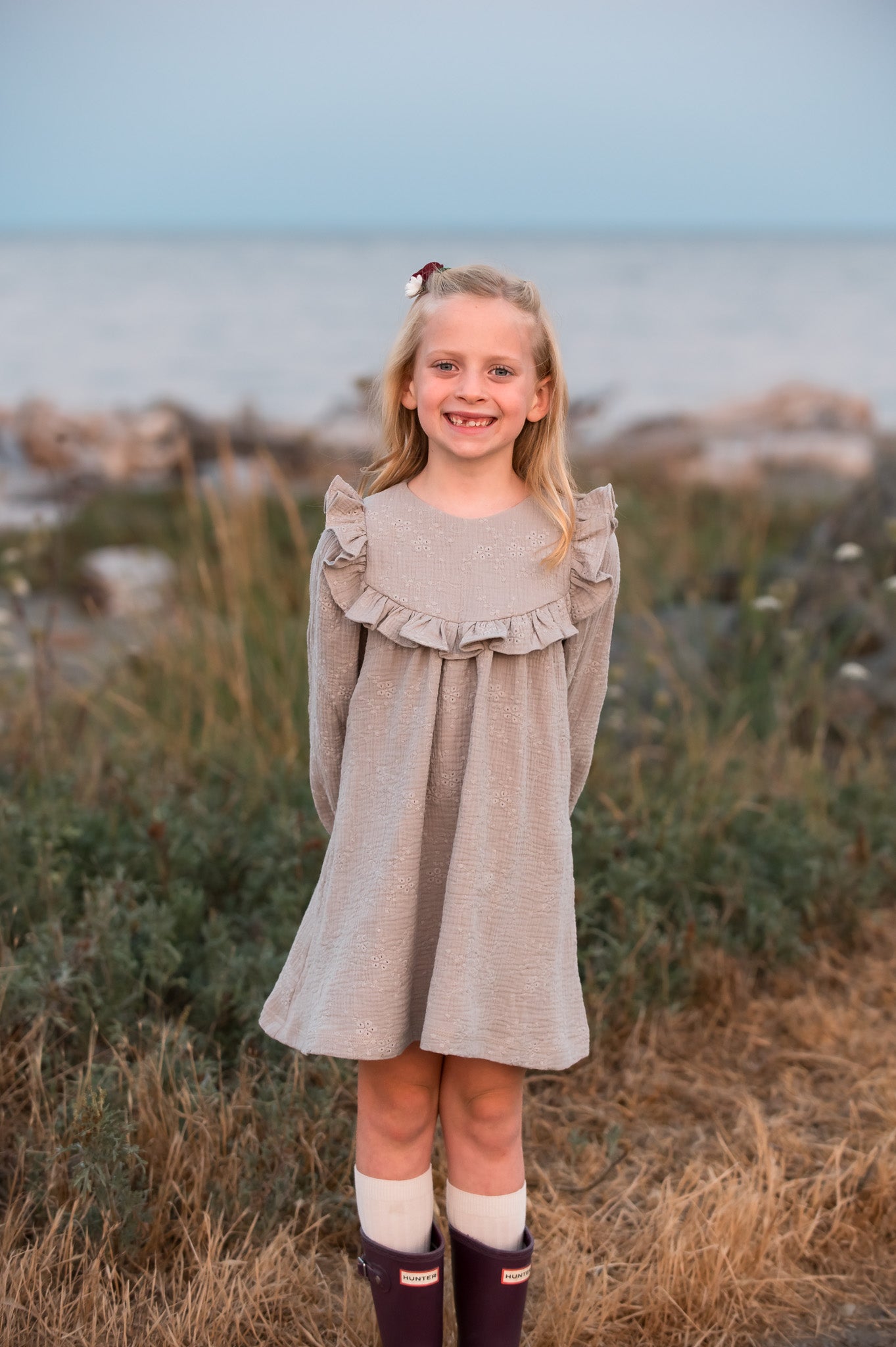 Jolie Dress, in Moon Dust Beige Embroidered (Made to Order)