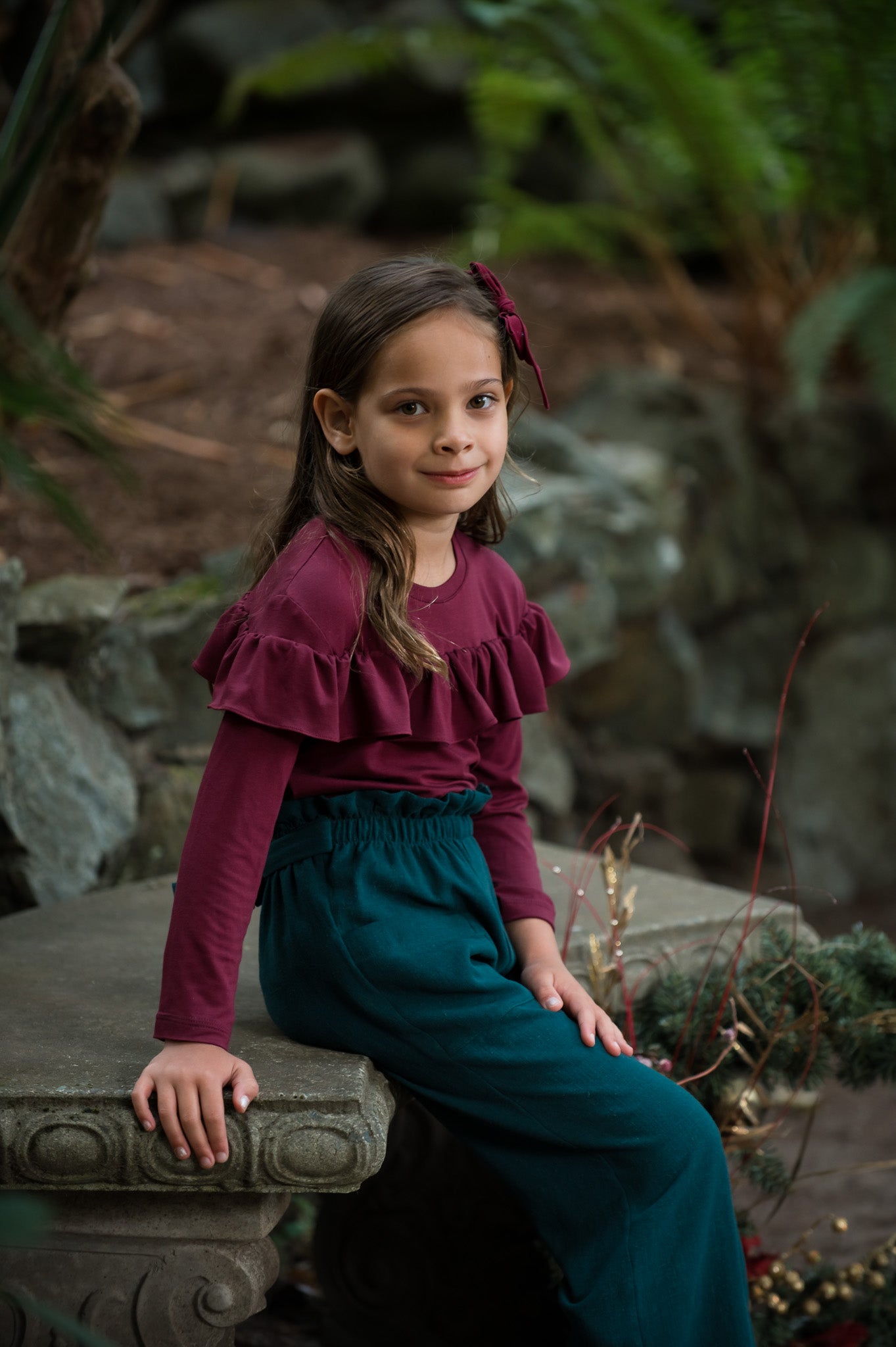 Ruffle Premium T-shirt, in Burgundy Jersey Bamboo (Made to Order)