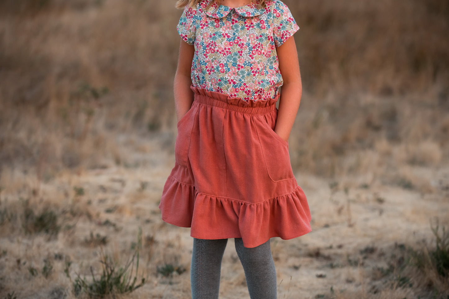 Jojo ruffle skirt in Terra Cotta Soft Linen (made to order)