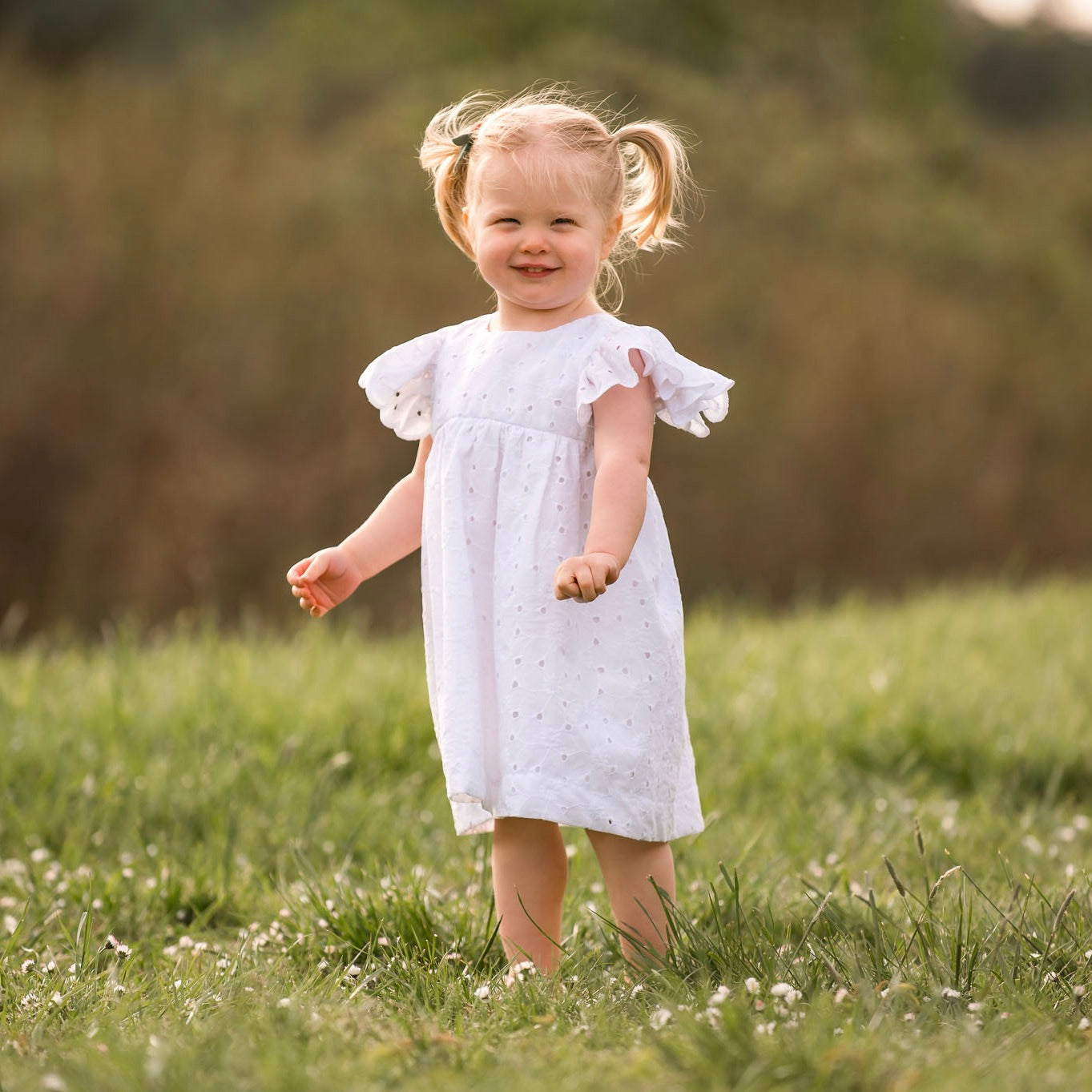 Joy Dress, in white eyelet (made to order)