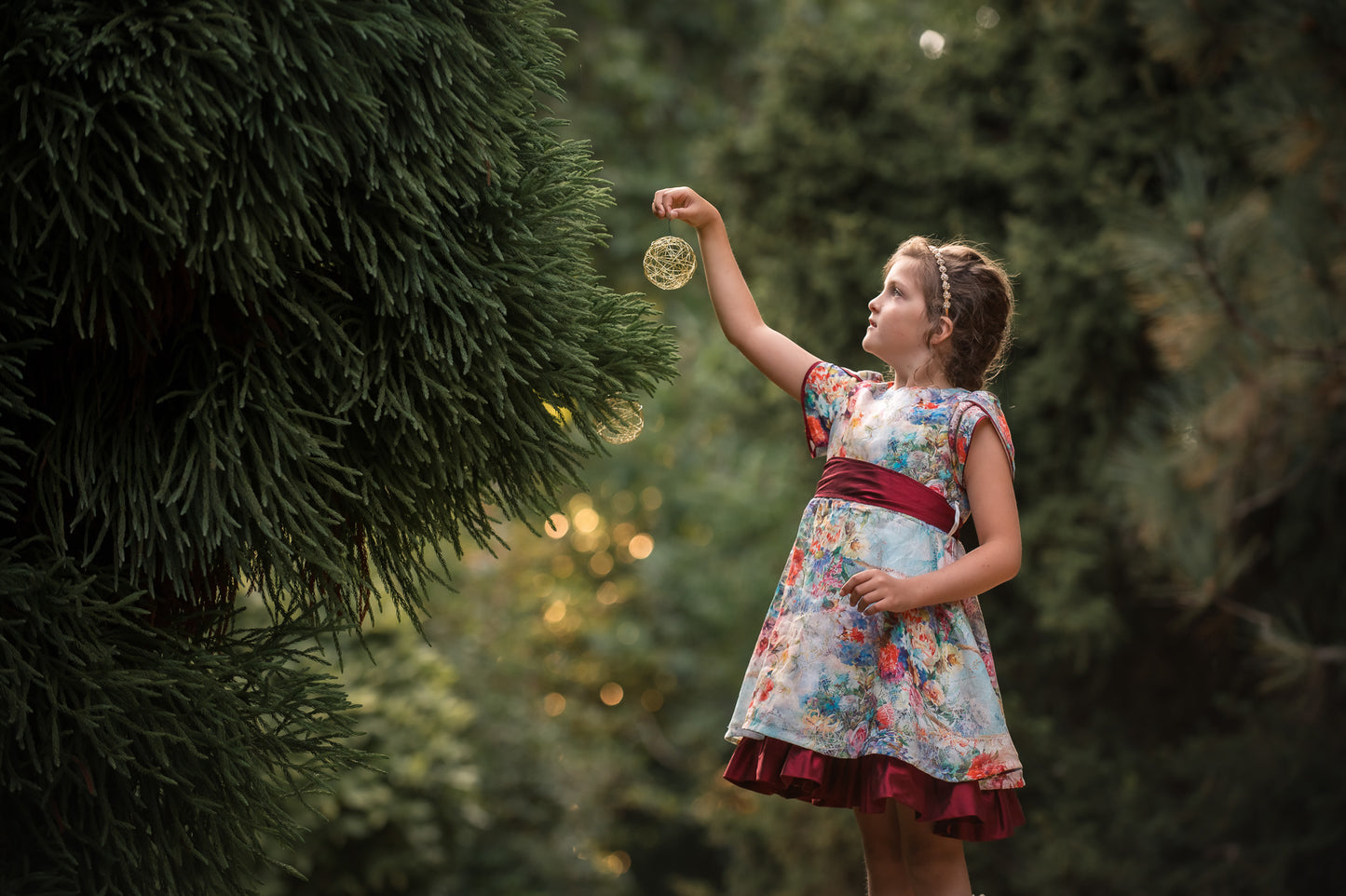 Heirloom Holiday Digital Linen Dress Made in BC, Canada, Silk Details