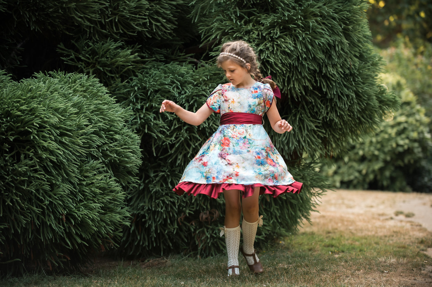 Heirloom Holiday Digital Linen Dress Made in BC, Canada, Silk Details