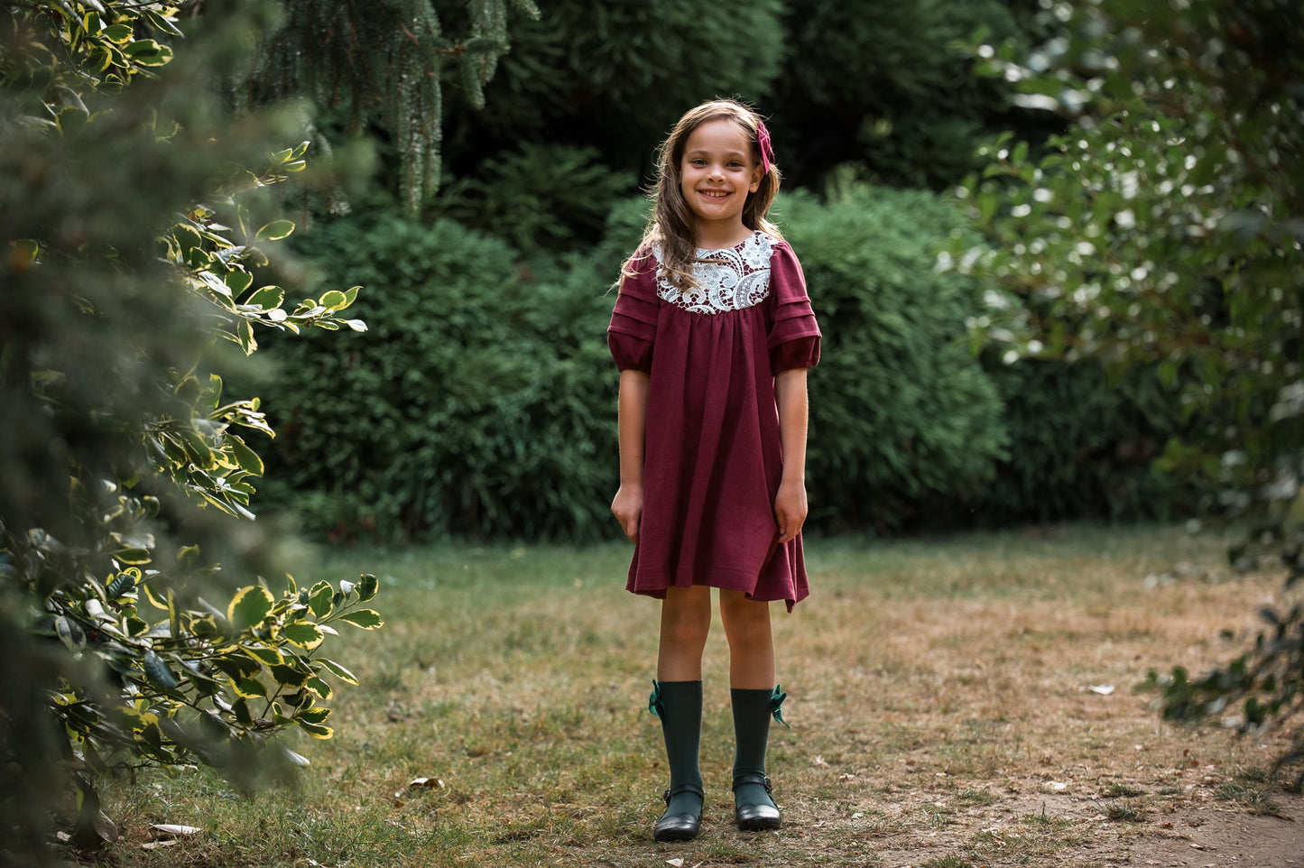 Perle Dress, in Burgundy Linen Viscose (Made to Order)