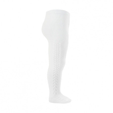 Warm Side Crochet Tights, White 200