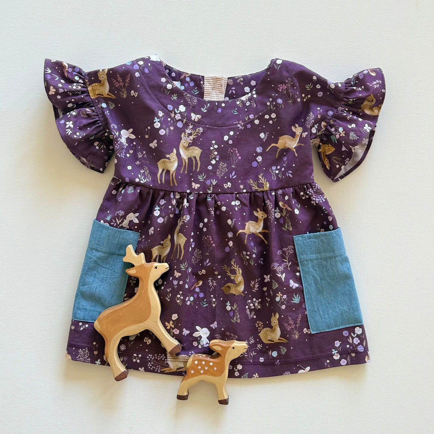 Ruffle Rowan Dress in Royal Deer Print | Echoes of Autumn | MTO