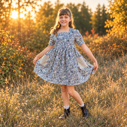 Leona Pocket dress in vintage panda cotton | MTO