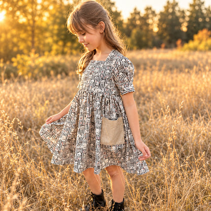 Leona Pocket dress in vintage panda cotton | MTO