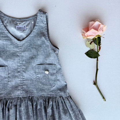 Eros Ruffle Overall Dress in Yarn Dyed Hemp + Organic Cotton Chambray | RTS