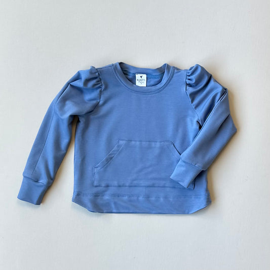 Puff Sleeved Sustainable Spring Bloom Sweater, Blue or Pink