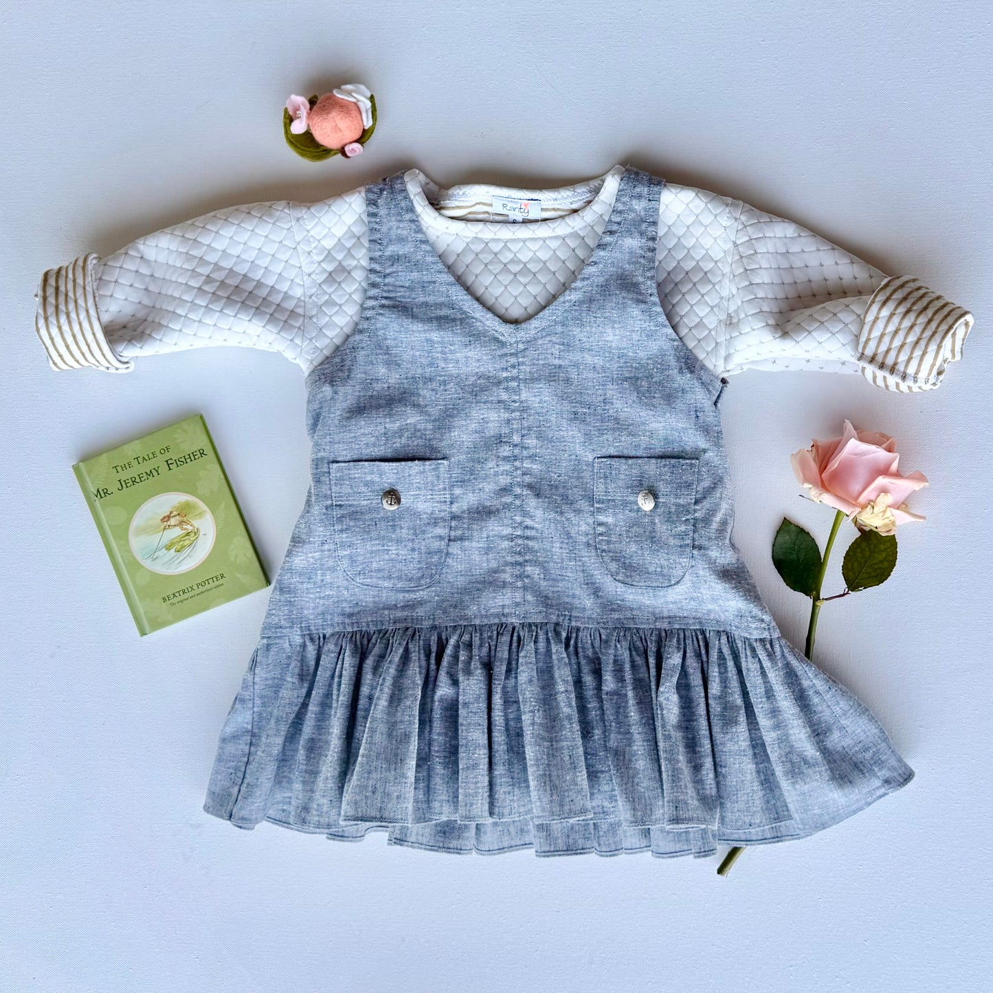 Eros Ruffle Overall Dress in Yarn Dyed Hemp + Organic Cotton Chambray | RTS