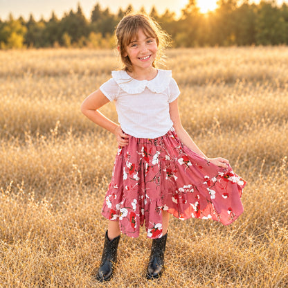 Amy Skirt in Soft Rosewood floral | MTO