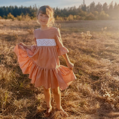 Aurora Dress with Heirloom Crochet Lace Trim in Putty or Pink Linen | Echoes of Autumn | MTO