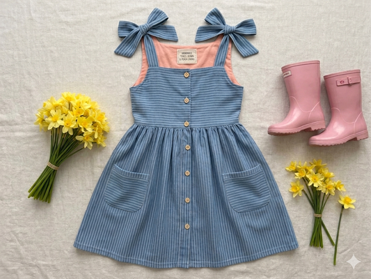 Olivia, Med Blue Adjustable Tencel Denim Dress| Spring Bloom