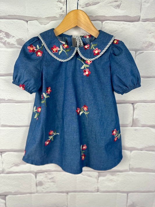 Puff Sleeve Amber Blouse in Embroidered Denim | RTS